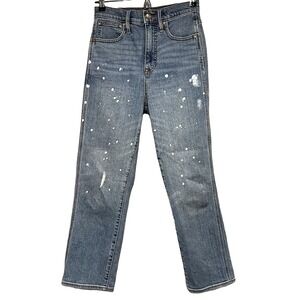 POINT SUR Shoreditch Straight Leg High Rise Jeans • 25 • blue, painted